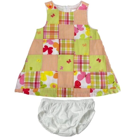 Gymboree Other - GYMBOREE Summer Dress Set Girl Size 3/6 Butterfly Plaid Patchwork Multicolor